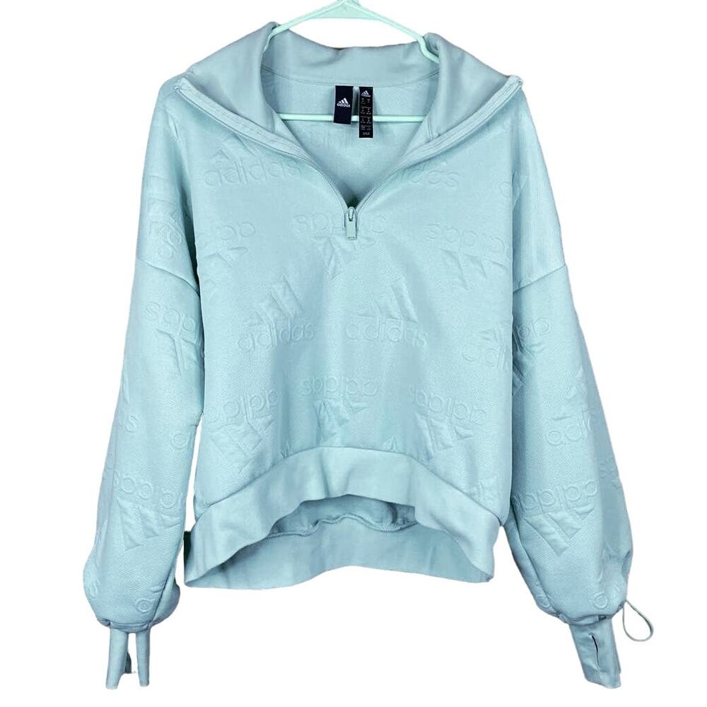 Adidas Aeroready Logo Jacquard Half Zip Sweatshirt Green Tint Size Medium